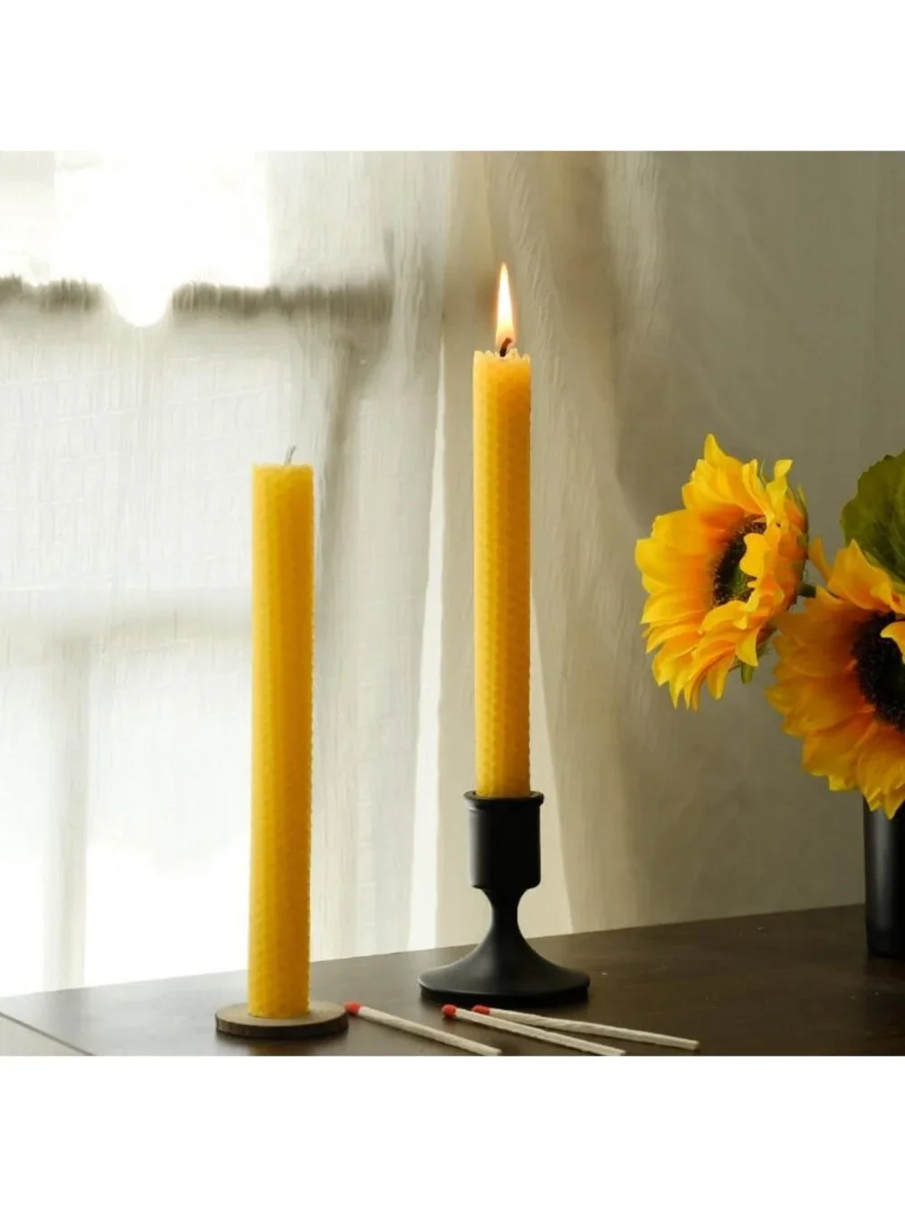 Natural Beeswax Taper Candles - 8 Inch, 12 Pack, Smokeless & Dripless, Perfect